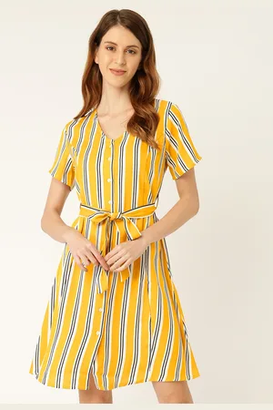 Invictus Women Yellow & White Striped A-Line Dress