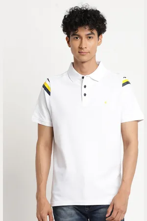 Turtle Men White Polo Collar Cotton Slim Fit T-shirt