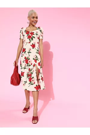 Berrylush Women Peaceful White Floral Sweetheart Neck Dress
