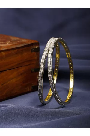 Priyaasi Set of 2 Silver-Plated AD-Studded Handcrafted Bangles