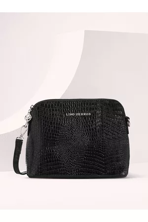 Lino Perros Women Black Croc-Textured Structured Sling Bag