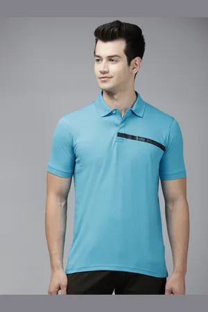 Park Avenue Men Blue Brand Logo Print Polo Collar Slim Fit T-shirt