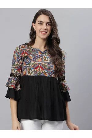 Azira Multicoloured Ethnic Motifs Print Bell Sleeves A-Line Top