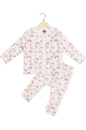 The Mom Store Kids White & Pink Printed Cotton Top with Pyjamas