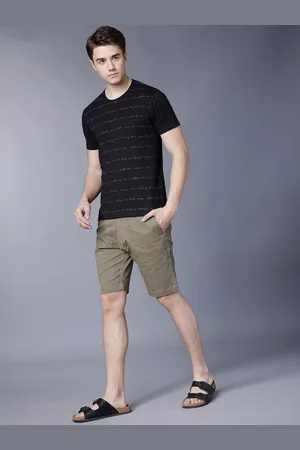 Highlander Men Olive Green Printed Slim Fit Chino Shorts