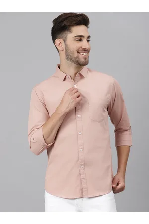 Dennis Lingo Men Pink Solid Slim Fit Cotton Casual Shirt