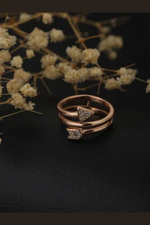 Carlton London Women Rose Gold-Plated CZ-Studded Adjustable Finger Ring