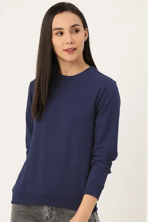 DressBerry Women Navy Blue Solid Sweatshirt