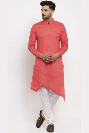 KLOTTHE Men Red Asymmetric Cotton Kurta