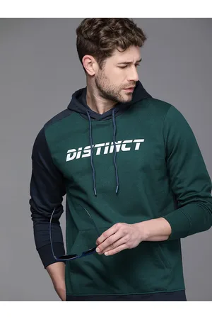 WROGN Men Teal Green & Navy Blue Printed Hooded Sweatshirt