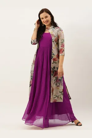 Ethnovog Women Purple Solid Maxi Made To Measure Dress with Jacket