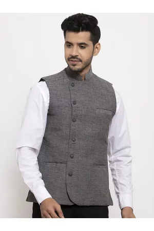 KLOTTHE Men Grey Woven Design Pure Cotton Nehru Jacket