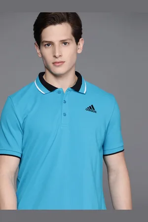 adidas Men Blue Brand Logo Detail Essentials Core Polo Pure Cotton Training T-shirt