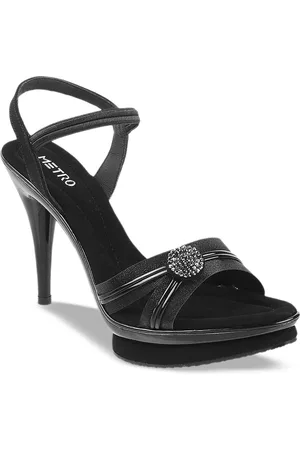 Metro Black Embellished Peep Toes Stiletto Heels
