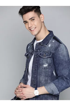 Mast & Harbour Men Navy Pure Cotton Washed Denim Jacket