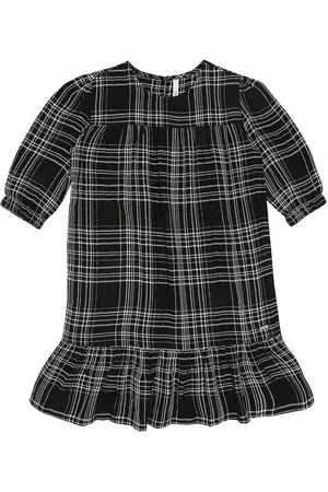 Pepe Jeans Girls Black & White Checked Drop Waist Midi Dress