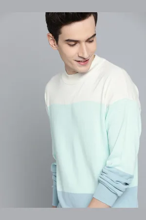 Mast & Harbour Men Green & White Colourblocked Cotton Pullover