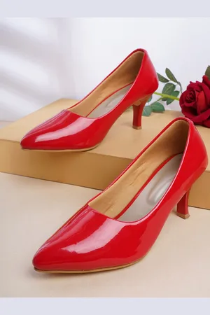 Walkfree Red Embellished Kitten Pumps