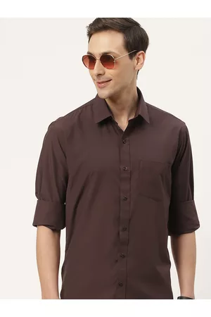 English Navy Men Brown Classic Slim Fit Casual Shirt