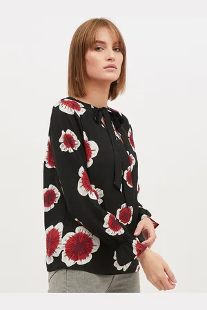 Harpa Women Black & Red Floral Printed Top