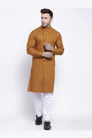 KLOTTHE Men Mustard Yellow Striped Straight Kurta