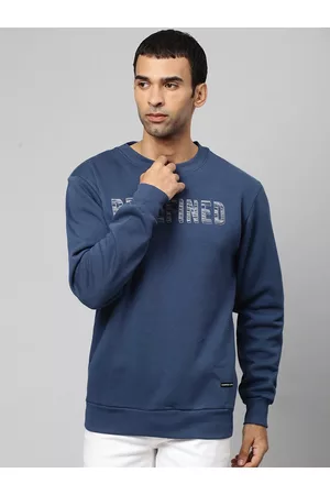 Campus Men Blue & White Typography Printed Pullover