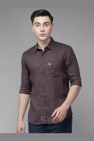 U.S. Polo Assn. U S Polo Assn Men Brown Tailored Fit Printed Linen Casual Shirt