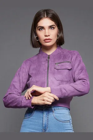 Miss Chase Women Suede Crop Tailored Jacket