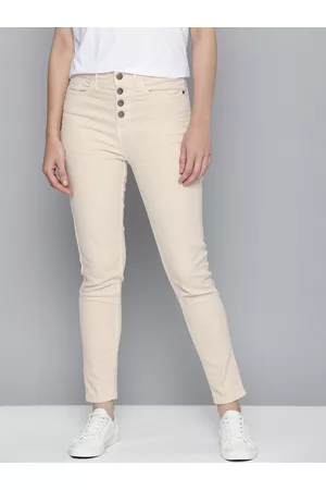 Mast & Harbour Women Off-White Skinny Fit Mid-Rise Stretchable Jeans