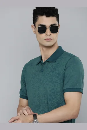 Flying Machine Men Teal Blue & Green Floral Print Polo Collar Pure Cotton T-shirt