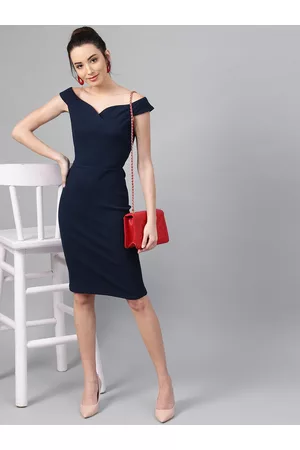 ATHENA Navy Blue Self Design Sheath Dress