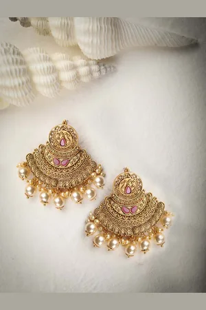 Priyaasi Women Gold-Toned Contemporary Chandbalis Earrings