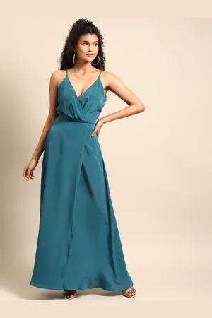 DODO & MOA Women Blue Solid Crepe Maxi Dress