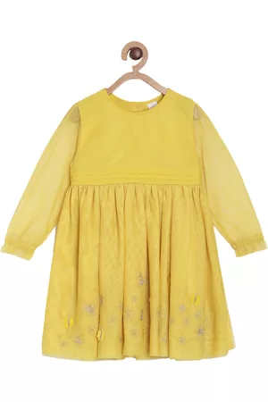 MINI KLUB Girls Yellow Embellished Empire Dress