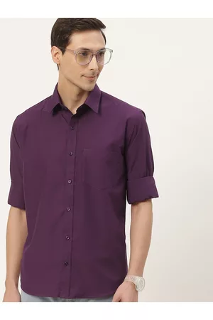 English Navy Men Purple Classic Slim Fit Casual Shirt