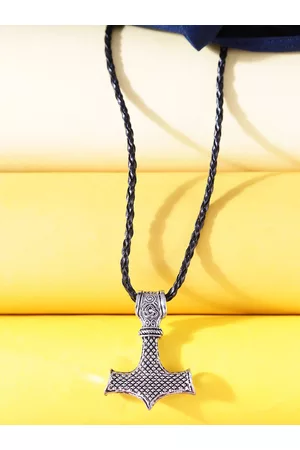 Yellow Chimes Men Silver-Toned Hammer Shaped Pendant With Chain
