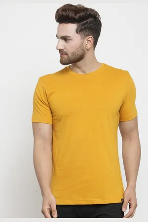 Friskers Men Mustard Yellow Solid Round Neck Pure Cotton T-shirt