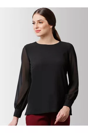 FableStreet Women Black Solid A-Line Top