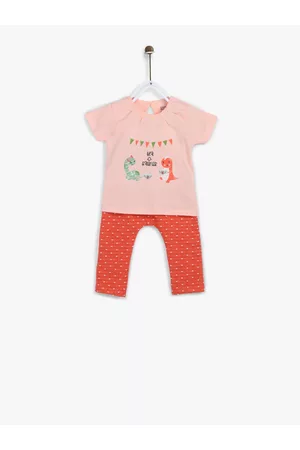 MINI KLUB Girls Pink & Red Printed Top with Pyjamas