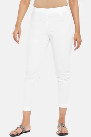 Pantaloons Women White Pure Cotton Cigerette Trousers