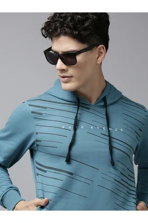 Park Avenue Men Blue Printed Hooded Sweatshirt