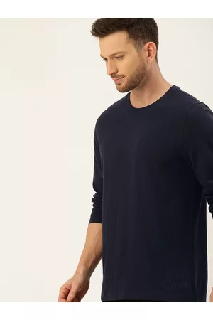 Invictus Men Navy Blue Anti Microbial Solid Round Neck Pure Cotton T-shirt
