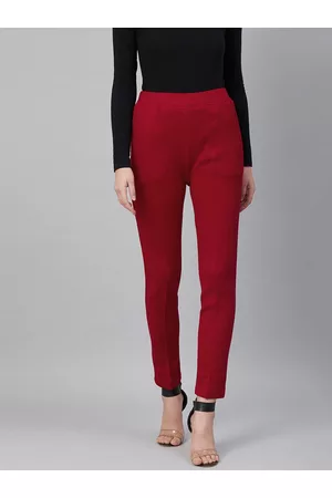 Cayman Women Red Solid Regular Fit Trousers