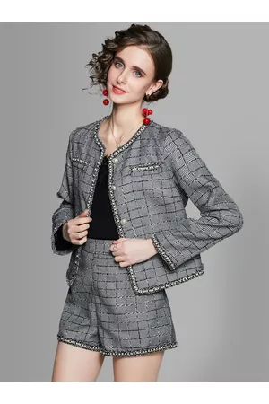 JC Collection Women Grey & Black Printed Coat with Shorts Co-Ords Set