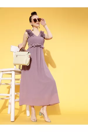 ATHENA Women Elegant Mauve Solid Cut-Out Dress