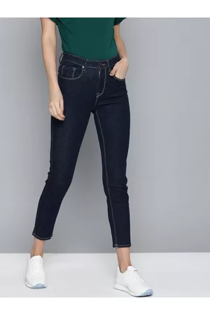 HERE&NOW Women Blue Skinny Fit High-Rise Clean Look Stretchable Cropped Jeans