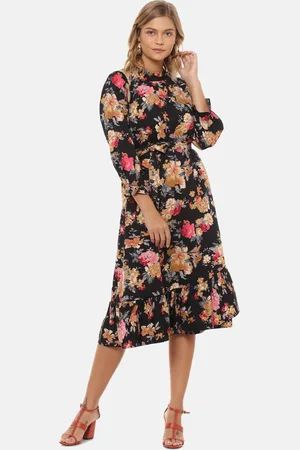 Campus Women Black Printed A-Line Dress
