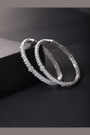 Priyaasi Set Of 2 Silver-Plated White AD-Studded Bangles