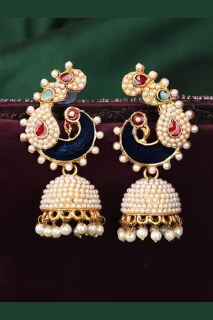 ANIKAS CREATION Off White Gold-Plated Contemporary Jhumkas Earrings