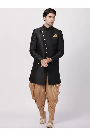 Vastramay Men Black Self-Design Sherwani Set